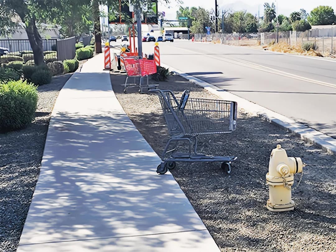 two stolen shopping carts on city sidewalk
