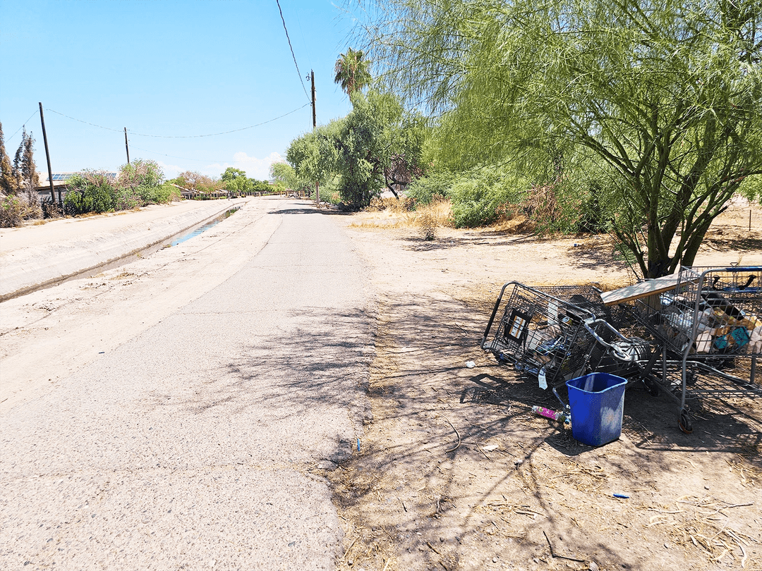 Stolen shopping cart on side of road